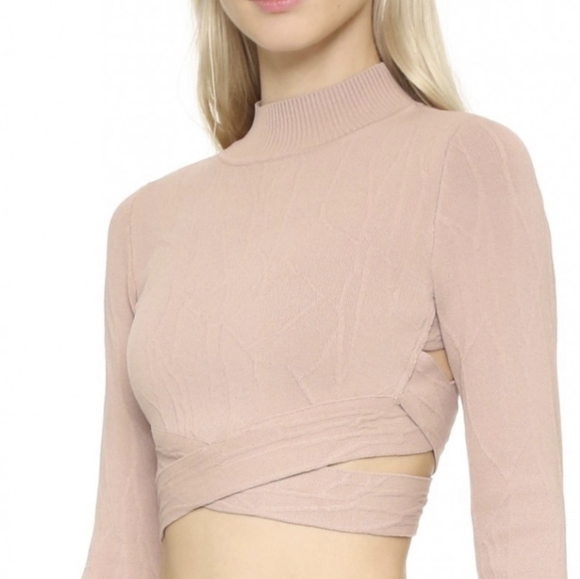 Jonathan Simkhai | Spill Intarsia Knit Textured Cropped Criss Cross Swea… - Picture 2 of 12